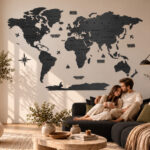 Carte du monde en bois - décoration murale "Noir"