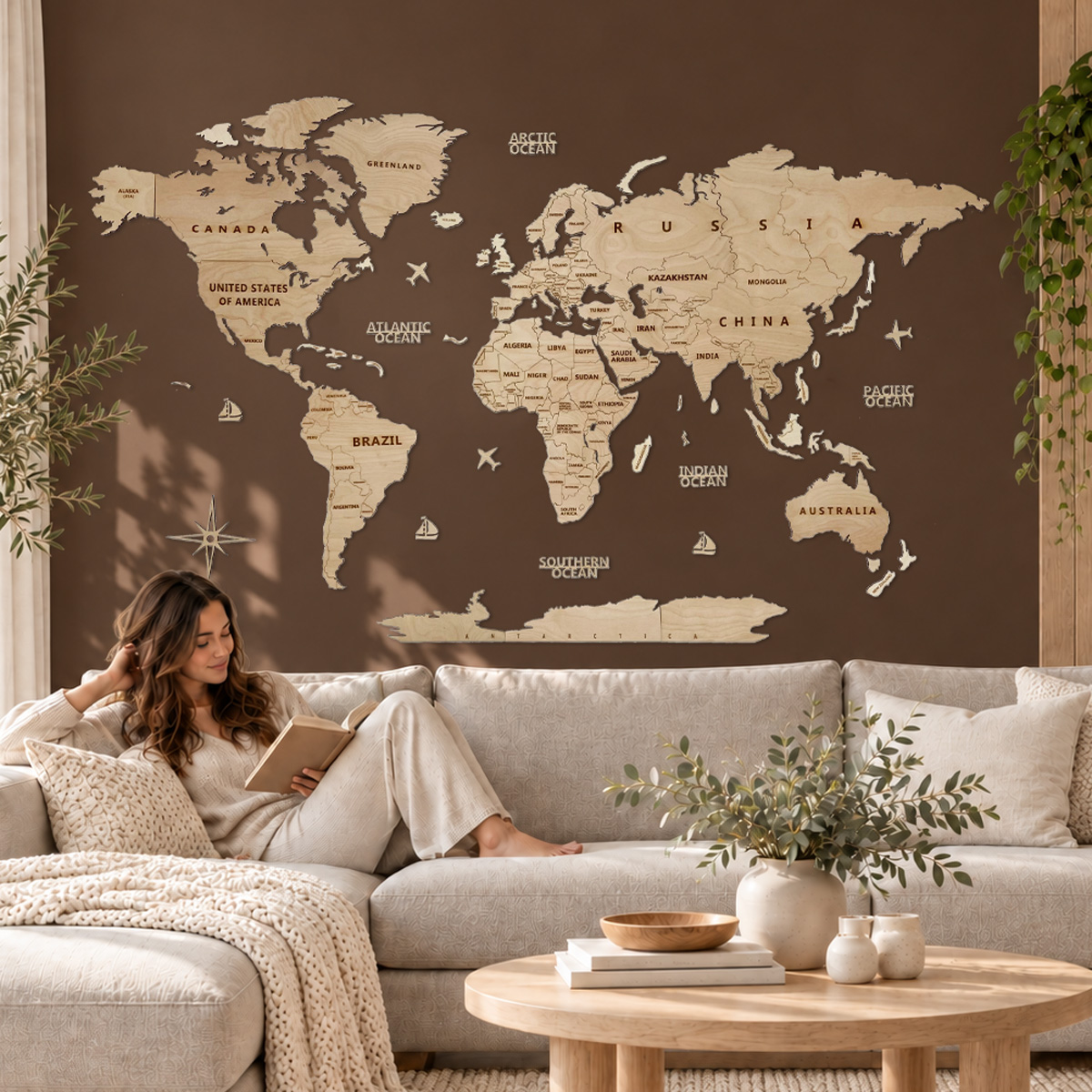 Carte du monde en bois - décoration murale "Naturel" Carte du monde en bois - décoration murale "Naturel" – Image 1