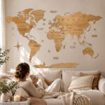 Carte du monde en bois - décoration murale "Chêne"