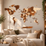 Carte du monde en bois - décoration murale 3D "Multicolore"