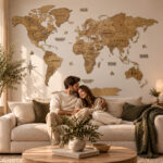Carte du monde en bois - décoration murale 3D "Chêne"