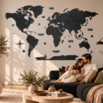 Carte du monde en bois - décoration murale 3D "Noir"