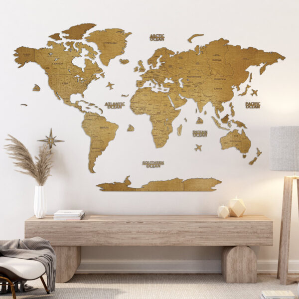 Carte du monde en bois avec Capitales - Chêne